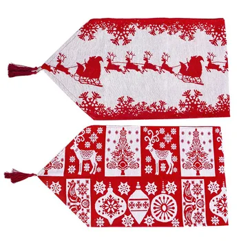 

2 Pcs Christmas Elk Table Runner with Tassel Classic Red and White for Xmas Holiday Party Dinner Table Setting Decor