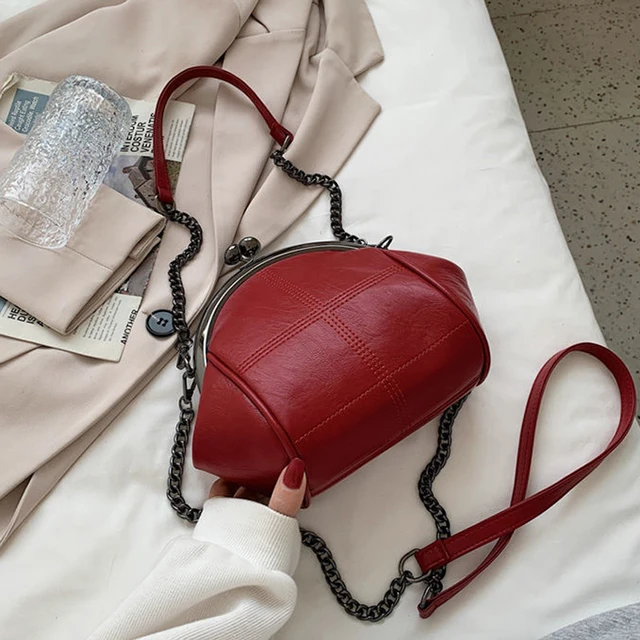 New Vintage Two Straps Shell Lock Bag Bags Chain Women Shoulder Crossbody Bags PU Leather Tote Women's Handbags Purses women bag 4