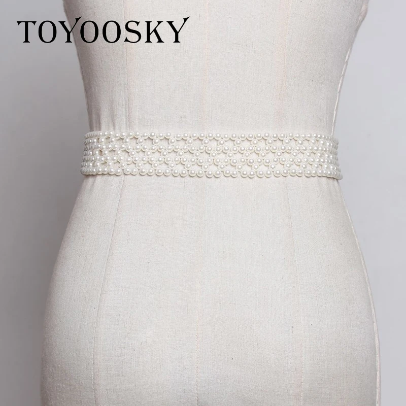 TOYOOSKY/Новая мода г., летний Искусственный белый жемчуг, тканый, выдолбленный длинный широкий пояс, квадратная игла, пряжка, пояс для женщин