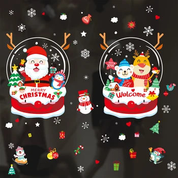 

[shijuekongjian] Father Christmas Window Stickers DIY Snowman Snowflake Wall Decals for Living Room Glass New Year Decoration