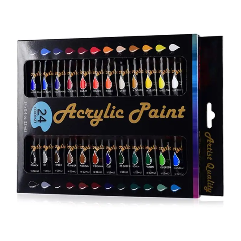 

12ml 24 Colors Professional Acrylic Paint Draw Painting Pigment Water Resistant
