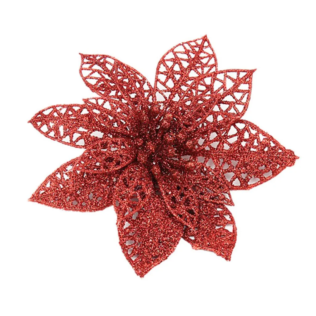 5 шт., блестящий Рождественский цветок, рождественское большое пластиковое украшение, искусственный цветок для свадебной вечеринки, домашний декор, золотистый, красный, серебристый цвет