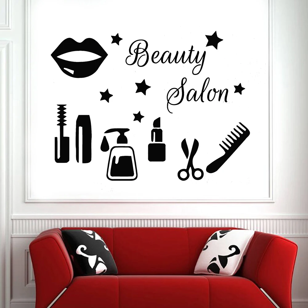 Beauty Salon Wall Decals Beauty Salon Logo Beauty Tools Wall Sticker Vinyl Beauty Salon Decoration Accessories Removable X398 Wall Stickers Aliexpress