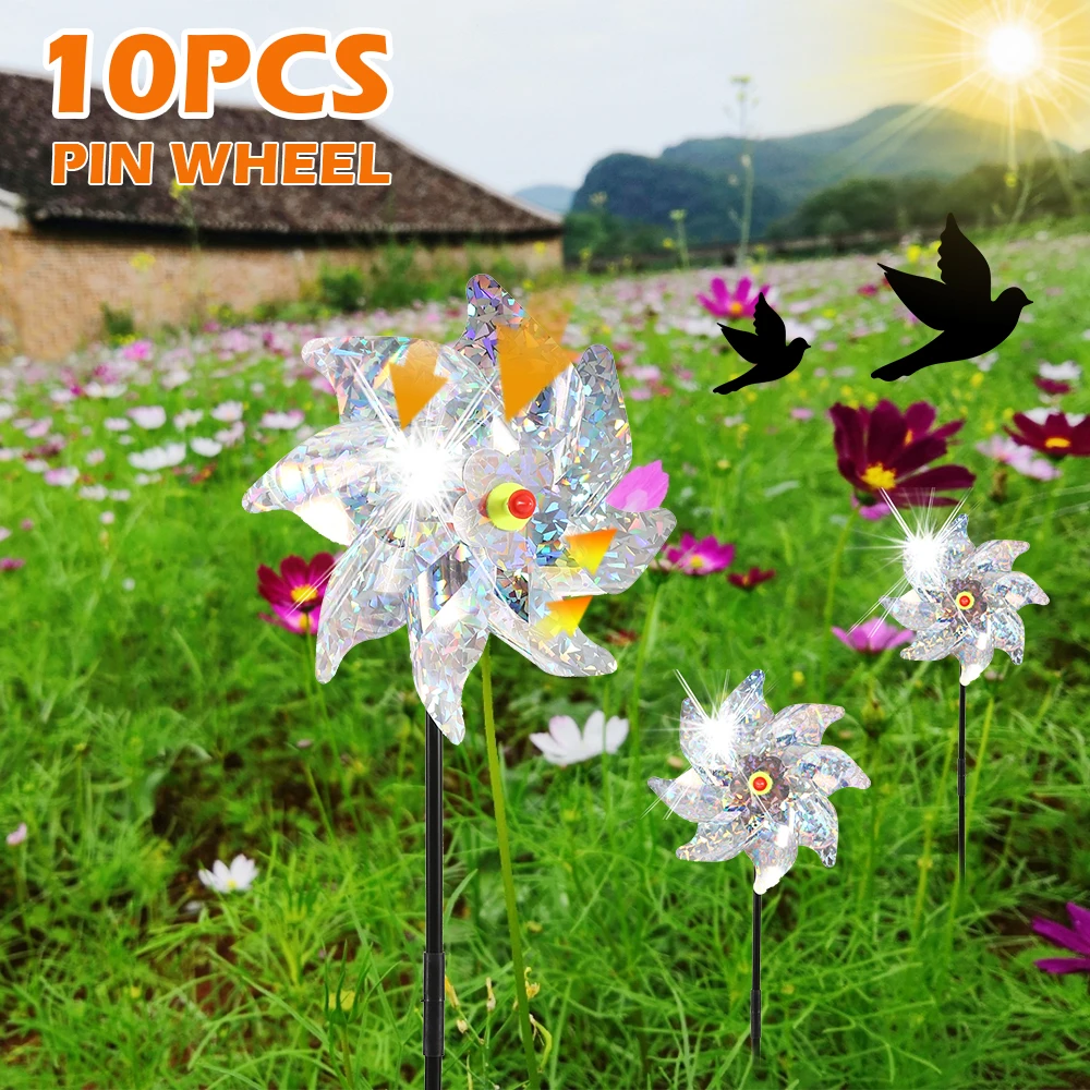 10pcs Bird Repeller Pinwheel Drive Away Birds Sparkly Spinner Bird