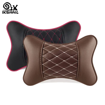 

IKSNAIL PU Leather Car Pillows Headrest Neck Rest Cushion Support Seat Accessories Auto Safety Soft Pillows Universal Car Decor