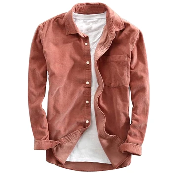 

Men Corduroy Cord Shirts Casual Long Sleeve Retro Collar Tops Cardigan Coats -MX8