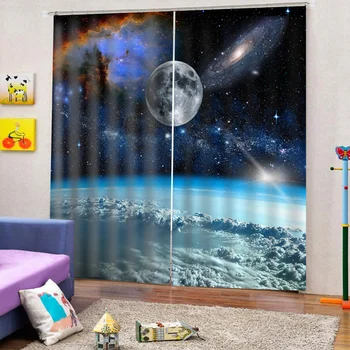 

1pc Curtain Polyester Outer Space Universal Decorative Curtain for Home Bedroom