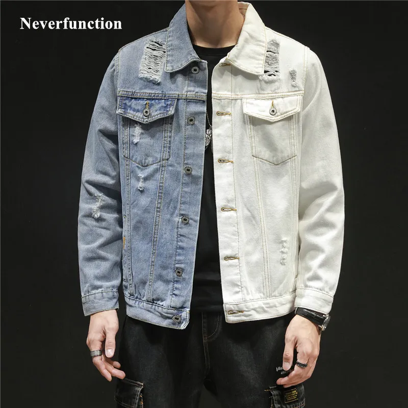 2019 Men Hip Hop Blue white Patchwork Slim jeans Jackets Streetwear male Solid color Cotton Casual Denim Jacket Plus Size 5XL 2019 Men Hip Hop Blue white Patchwork Slim jeans Jackets Streetwear male Solid color Cotton Casual Denim Jacket Plus Size 5XL