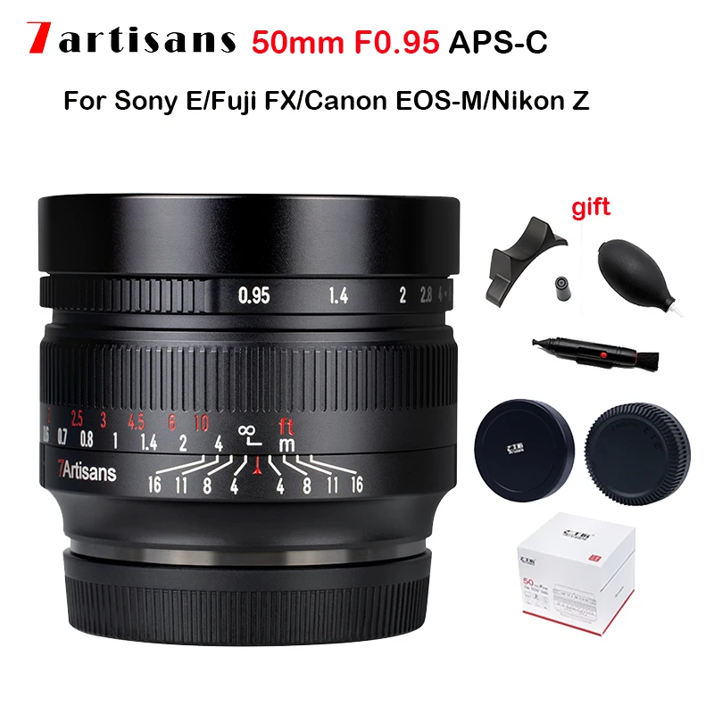 

7artisans 50mm F0.95 APS-C Camera Lens Large aperture Manual focus lens for Sony E/Canon EF-M EOS-M/Fujifilm X Fuji FX M4/3