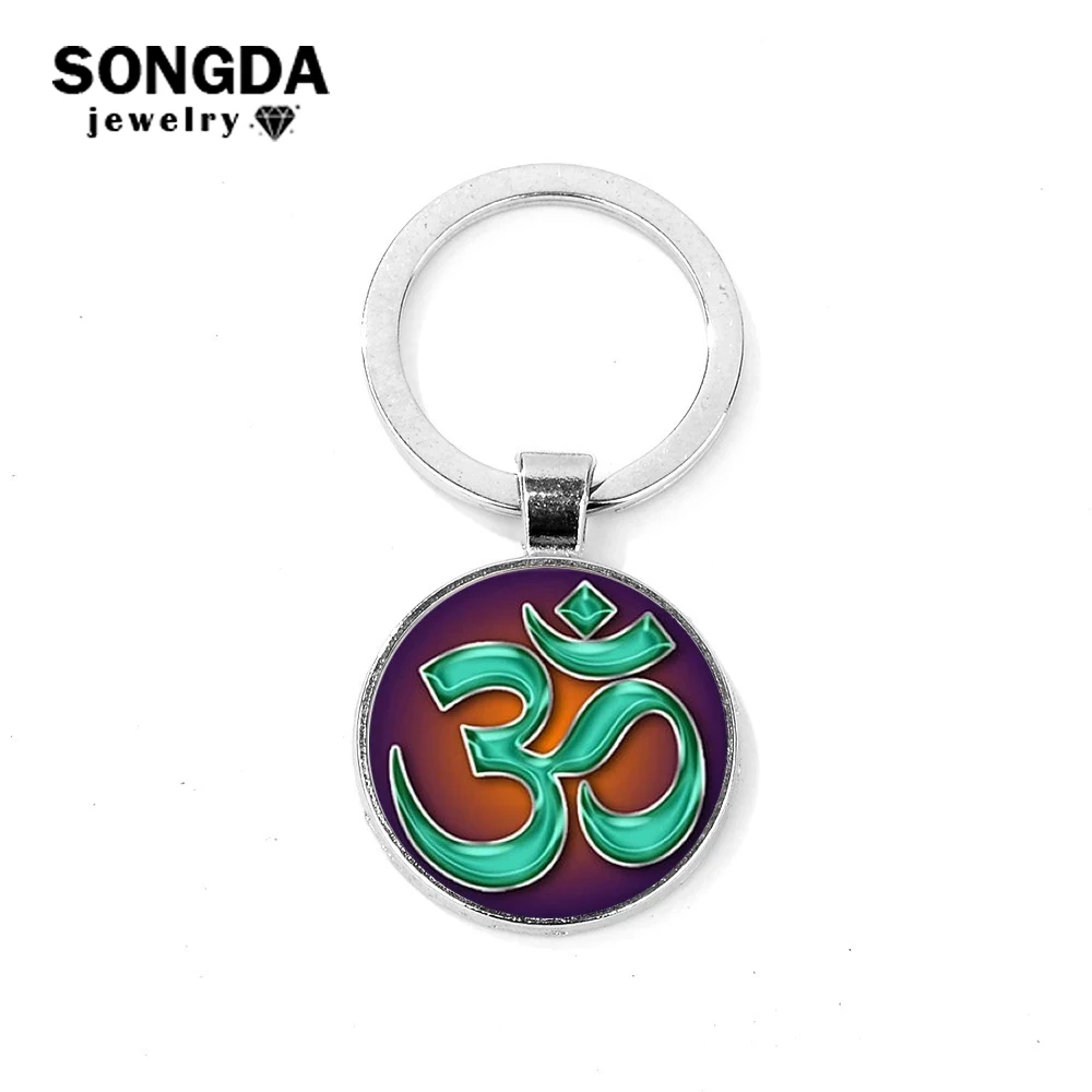 Indian Sanskrit Symbol Keychain OHM OM AUM Hindu Buddhist Buddha Lotus