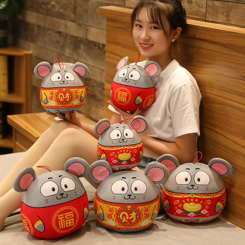 1PC 25CM New Year Round Shape Plush Rat Year Mascot Toy Plush Red Mouse Pendant Soft Doll Party Home Decoration Gift