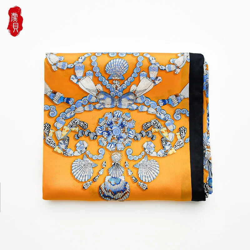 Золотой натуральный шелковый шарф для женщин 100% шелк сатин 90x90 см квадратный