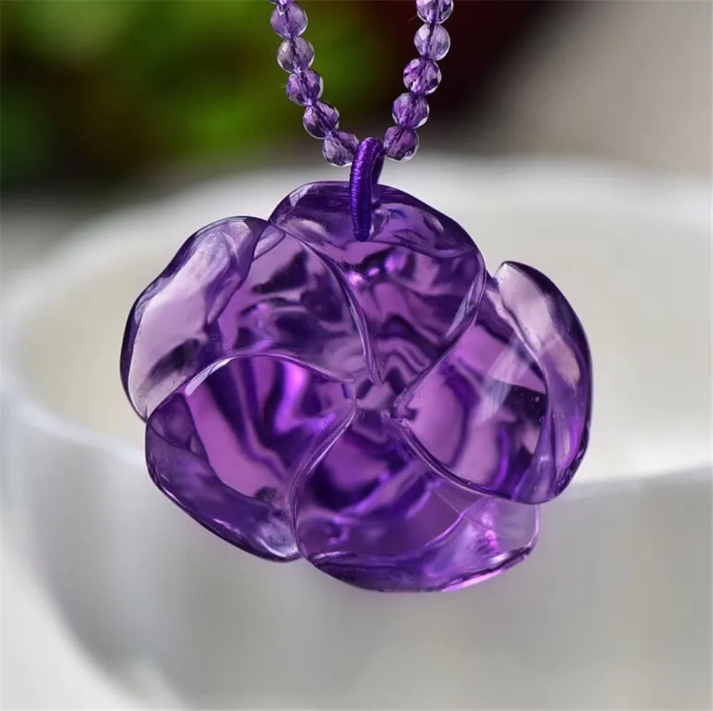 Amethyst Flower Carved Pendant  (6)