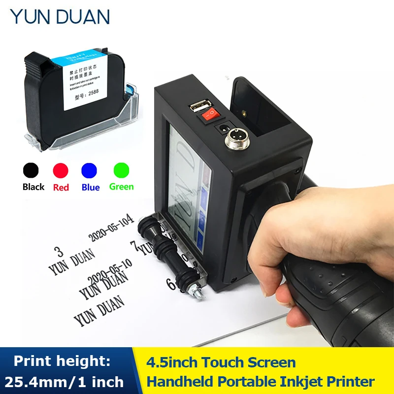 

Colorful 25.4MM 1inch large Print height Handheld Touch Screen Inkjet Printer Laser coder Label USB QR Code QR Bar code logo