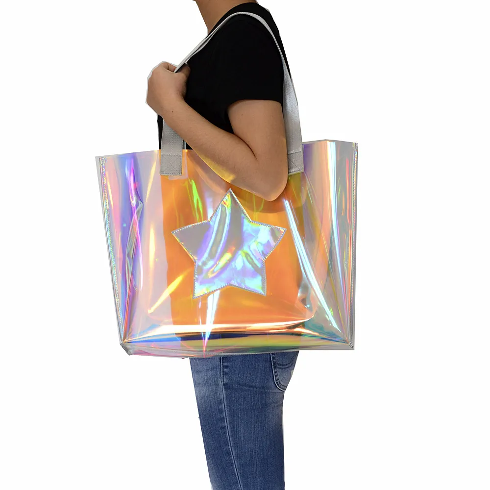 holographic clear tote bag