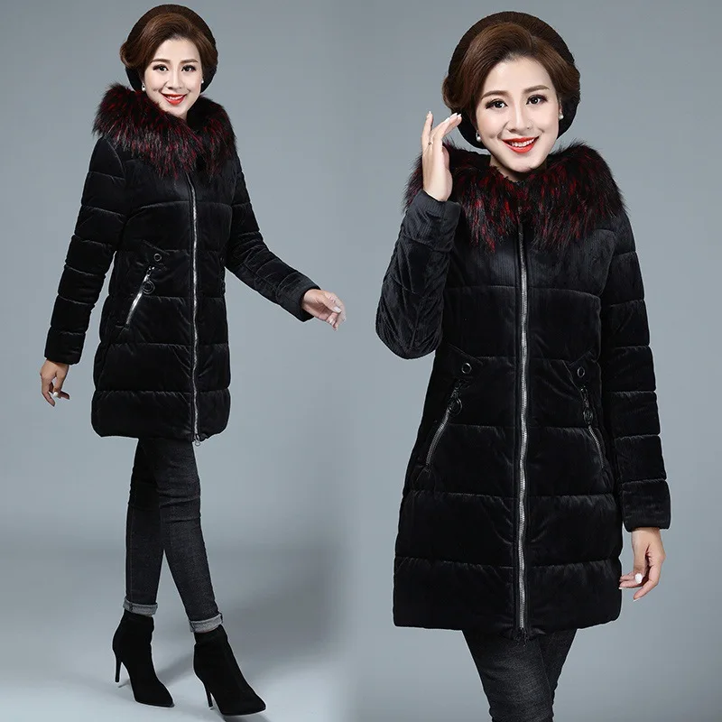 

Mom Gold Velvet Cotton-padded Jacket Winter Mid-length Western Style Coat Middle-aged down Jacket Cotton-padded Clothes Women's