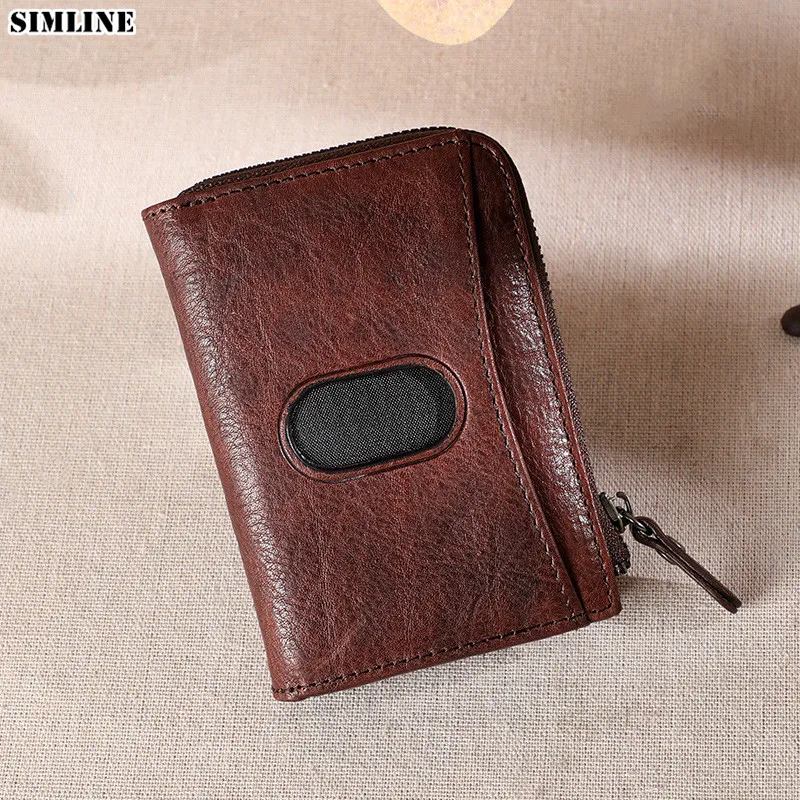 

Genuine Leather Wallet Men Vintage Handmade Male Short Small Wallets ID Credit Card Holder Coin Purse Zipper Pocket Money Bag