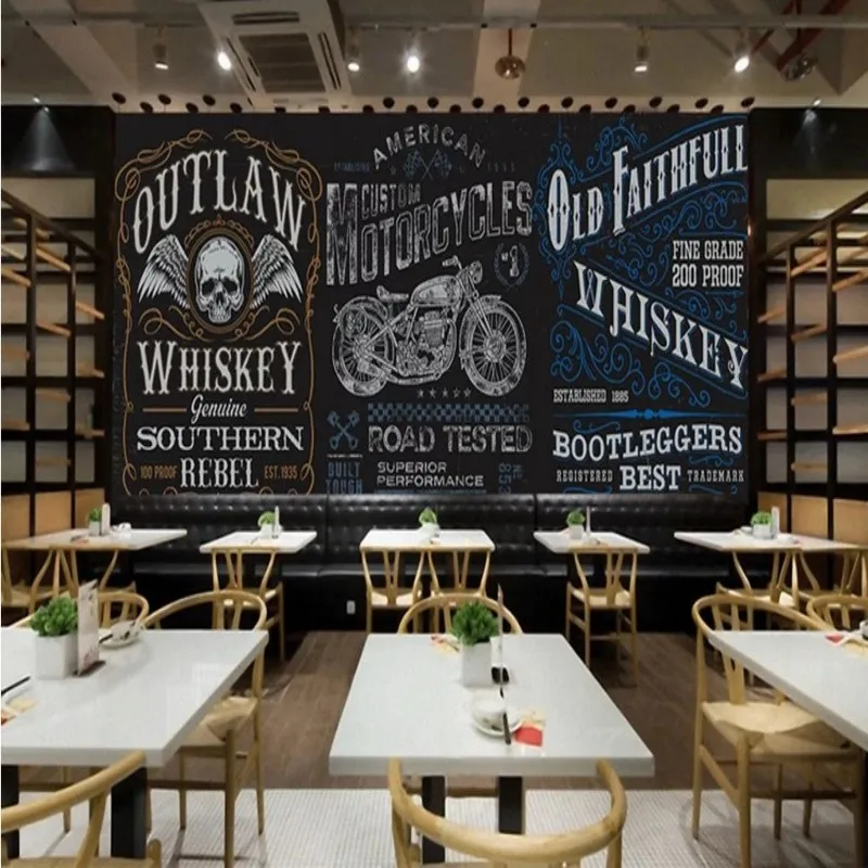 

Hand Drawn Blackboard Wallpaper Motorcycle Cartoon Murals Restaurant Hotel Bar Personality Backdrop Wall Wallpaper for Walls 3 D