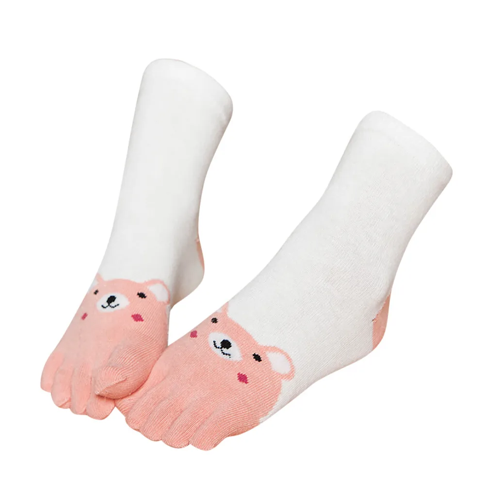 Зимние детские дышащие носки с пальцами в стиле пэчворк с животными; теплые мягкие хлопковые носки с пятью пальцами; забавные носки для мальчиков и девочек; Calcetines Mujer - Цвет: Pink