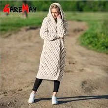 Зимний свитер для женщин теплый вязаный длинный свитер с капюшоном Кардиган куртка плюс размер свитер куртка шерсть толстый длинный кардиган