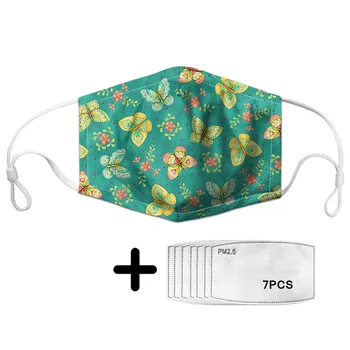 

Dust Mouth Mask Cartoon Butterfly Print Kid Mask With 7pcs PM2.5 Filter Paper Unisex Elastic Breathable Masque Polyester