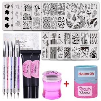 

BeautyBigBang 14Pcs/Set Nail Art Stamping Plate Kit Printing Nail Gel Dotting Pen Stamper With free gift Blind Box Template Set