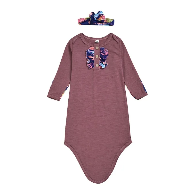 Осенние пижамы для новорожденных; одежда для сна с длинными рукавами; хлопковые комбинезоны для новорожденных; комбинезон с повязкой на голову; комплект костюмов