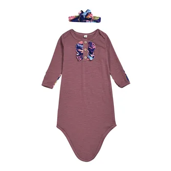 

Autumn Newborns Baby Pajamas Long Sleeve Sleepwear Anti Kick Design Newborn Cotton Rompers Jumpsuit Headband Costumes Set