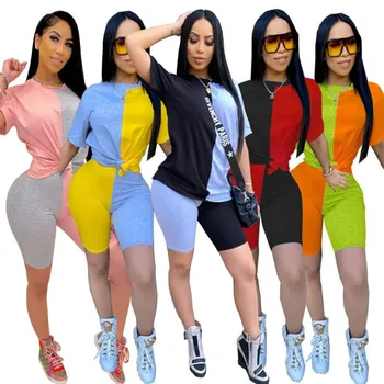 

Houthion Women's Suit New Fashion Temperament Solid Color Contrast Color Tight Casual Sexy Suit 2 Piece Set Women