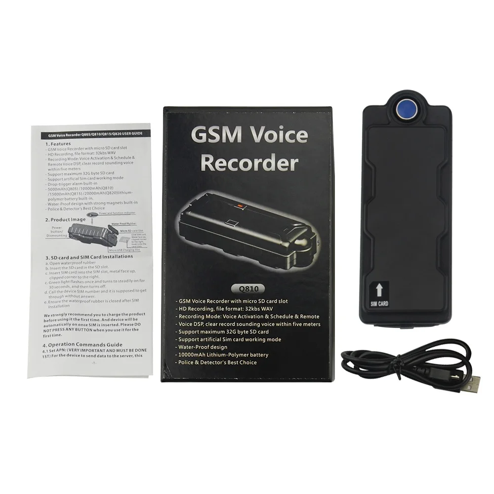 Диктофон Q810 gps устройство слежения голос DSP 10000 мАч HD Запись водонепроницаемый для полиции и детектора падение-триггер сигнализации - Цвет: with box