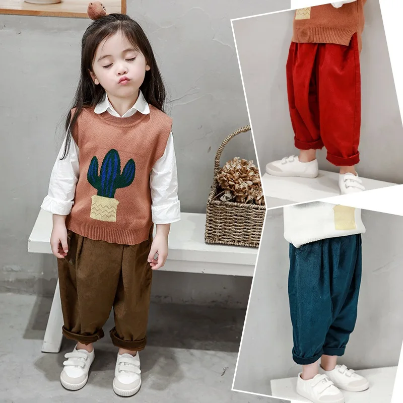 Новинка года; детские вельветовые повседневные штаны; Детские хлопковые брюки для мальчиков и девочек; сезон осень