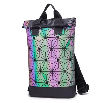 

Fashion Women Men Backpack Geometric Luminous Bagpack PU Leather Students School Bags For Teenage Girls Boys Daypack Mochila