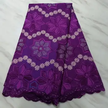 

Purple Swiss Voile Lace Fabric With Stones Soft Embroidery Men/Women Dry Voile Lace Materials In Switzerland High Quality