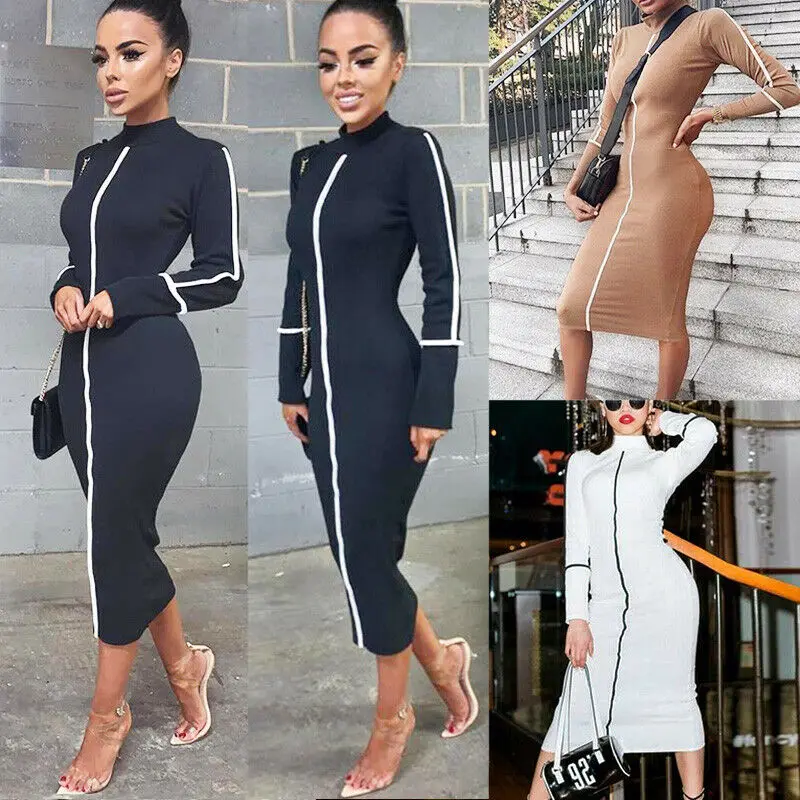 

Womens Bodycon Striped Casual Club Party Night Club Sports Long Maxi Dress