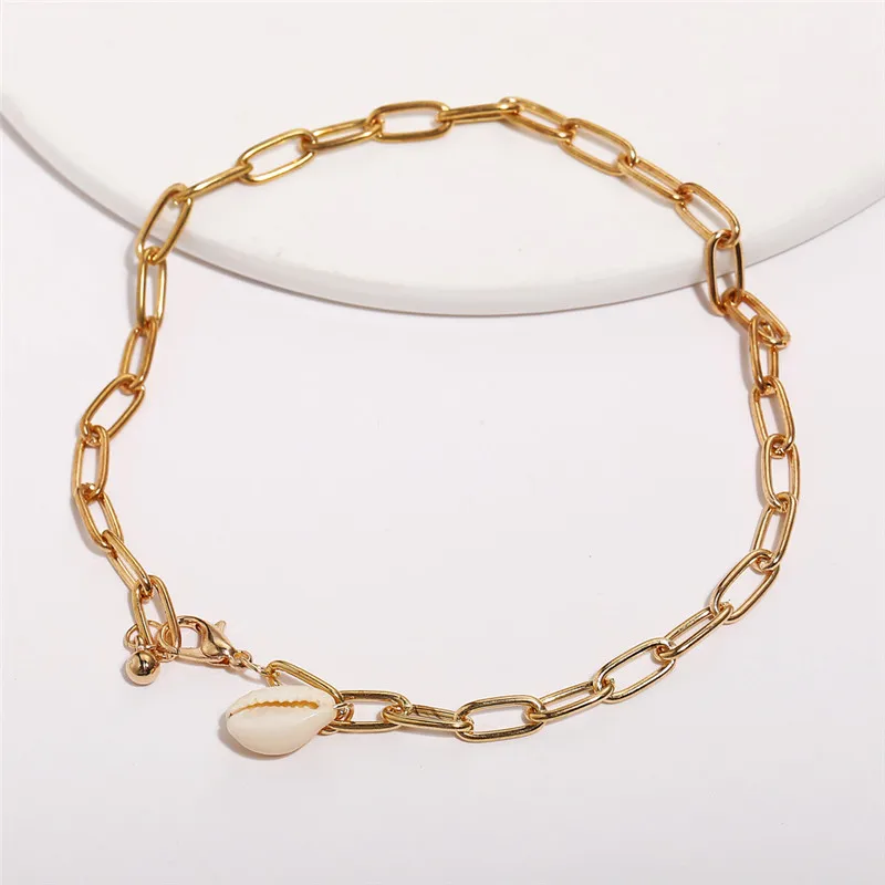 

DAIWUJAN Vintage Link Chain Shell Anklets Freedom Gold Beach Ankle Bracelet Fashion Foot Jewelr for Women Girl Summer 2019