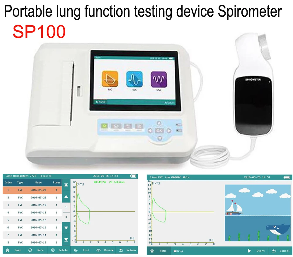 Portable SP100 7" Touch Screen Digital Spirometer 100PCS Mouthpieces Lung Function Testing Breathing Diagnostic Device FVC SVC | Красота