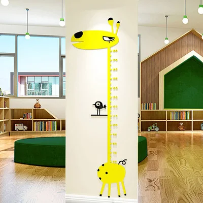 Yellow-left Мультяшный Жираф высокий стикер на стену 3d самоклеящийся акриловый Ростомер гостиная детская комната Детская высота линейка - Цвет: Yellow-left