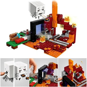 

New 417pcs My World The Nether Hell Portal Building Blocks with 3 Figures Fit 21143 Bricks Toys for Children