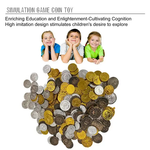 100pcs Pirates Gold Coins Plastic Gold Coins Props Game Accessary Funny Playing Toys For Kids Children Golden Silver Bronze Coin 3