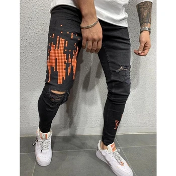 

Fashion Men's Skinny Ripped Jeans Biker Autumn Hole Casual Frayed Stretchy Denim Slim Fit Long Pant Trousers