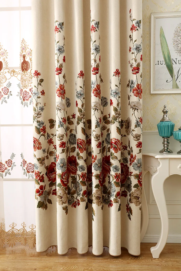American Country Xuenier Embroidery Shade Curtains for Living Dining Room Bedroom