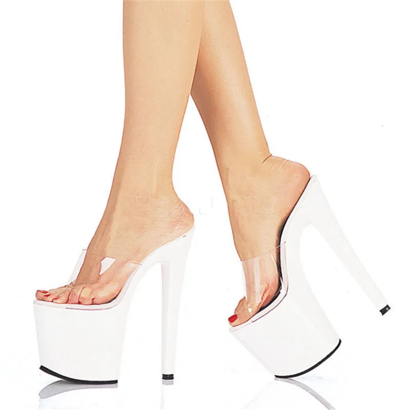 Simple classic translucent Pumps sandals Peep Toe High Heel Platforms Pole Dance 20CM Platform Sandals Slip-On Dance Shoes