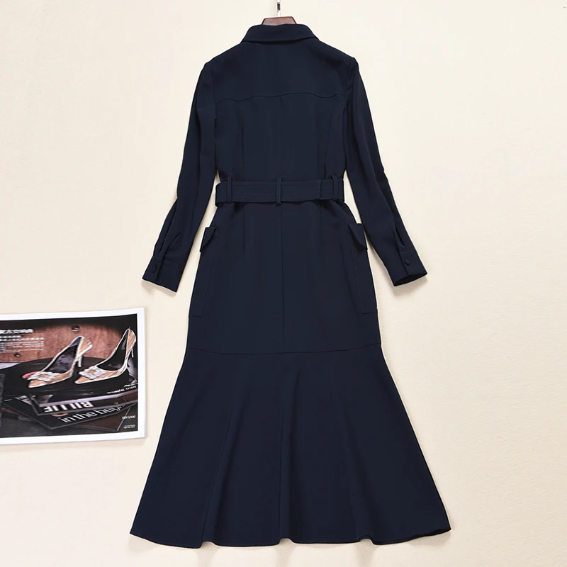 Ceny Designerska bluzka wysokiej jakości jesień nowe damskie miejsce pracy Sexy Vintage elegancka elegancka moda Party z długim rękawem Lapel Midi Dress