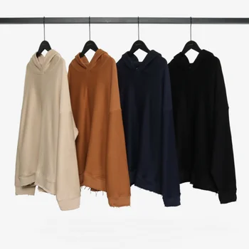 

Distressing Cuffs Raglan Hoodies Relaxed fit Reversed Cotton Sweatshirt