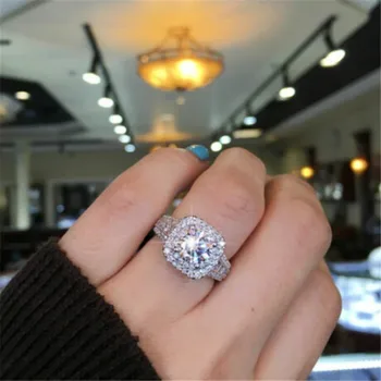 

LETAPI Luxury Female Crystal Zircon Stone Ring Silver Color AAA CZ Stone Ring Promise Love Engagement Rings For Women