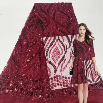 

2020 new african mesh sequin lace fabric for wedding party dress 5yards high quality french net tulle sequin lace fabric