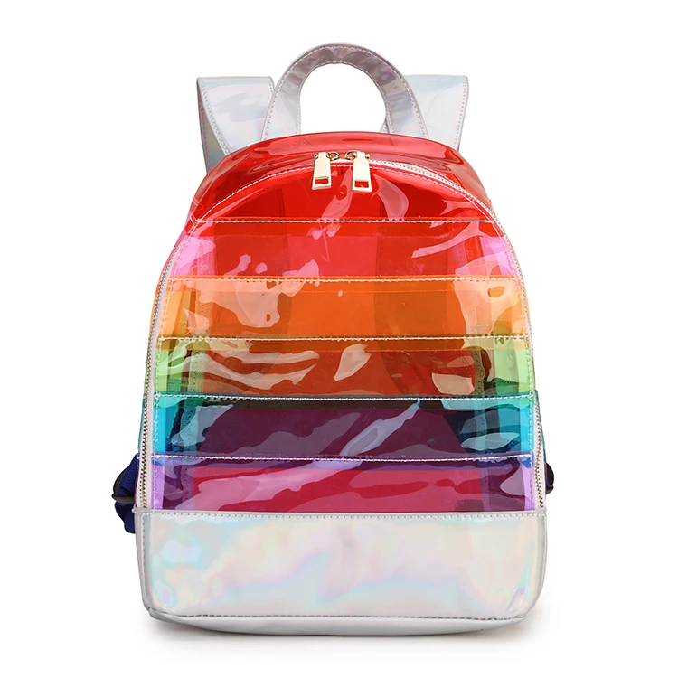 Модный женский рюкзак, цветная полосатая Лазерная пластиковая прозрачная прозрачность безопасности, рюкзак, сумка, Женская дорожная сумка, женская сумка