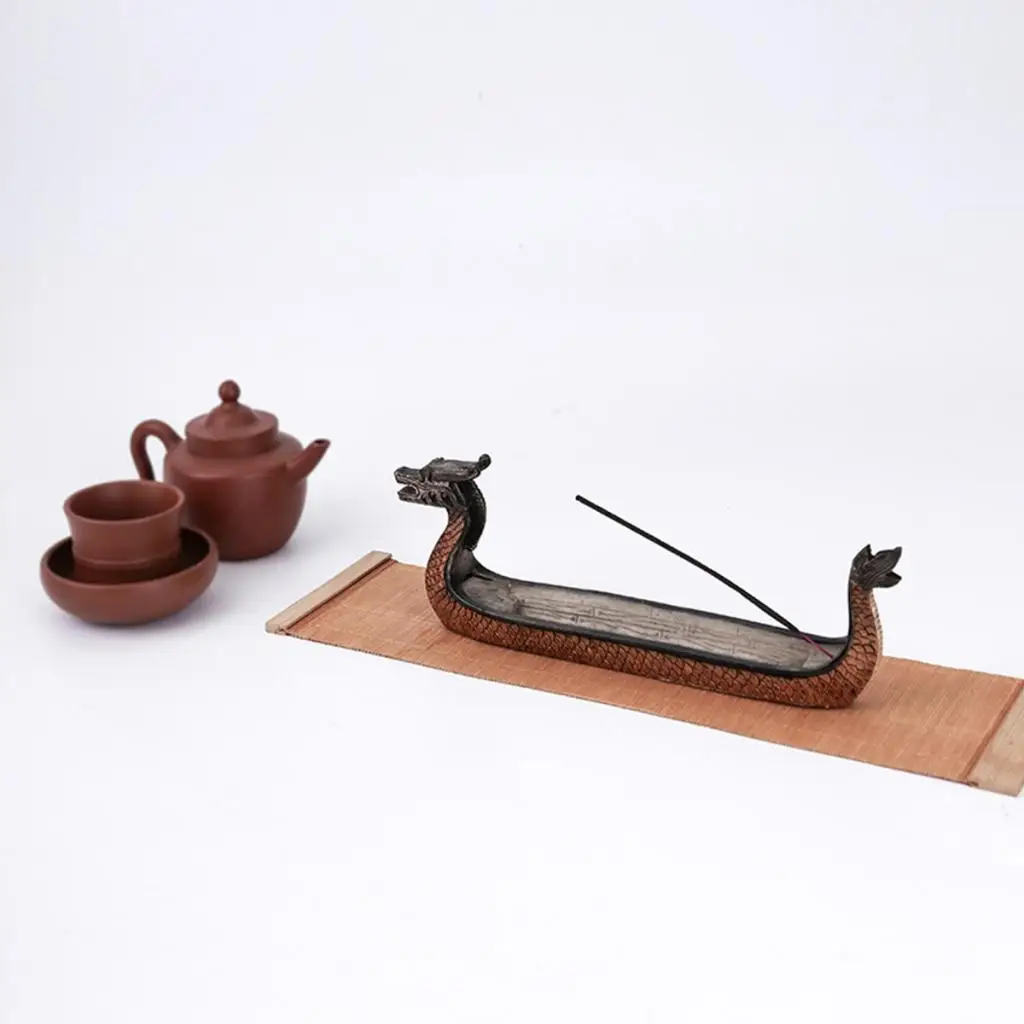 Resin Dragon On Viking Boat Ornament  Festival Incense Holder Chinese Traditional Style Incense Holder Housewarming Gifts