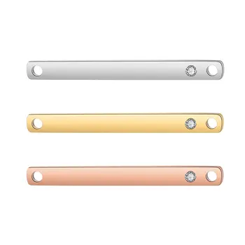 

3pcs/lot 100% Stainless Steel Mirror Polished 32mm Square Blank Bar Connector with Clear Rhinestone For Bracelet Wholesale