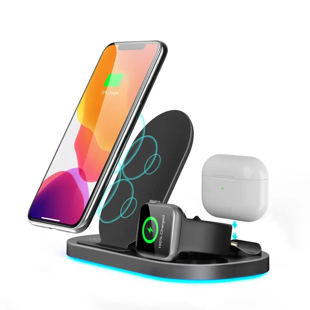 15W Fast Qi Wireless Charger Station For iPhone 11 XS XR X 8 Samsung S10 S9 3 in 1 Charging Dock for Apple Watch 5 4 3 Airpods